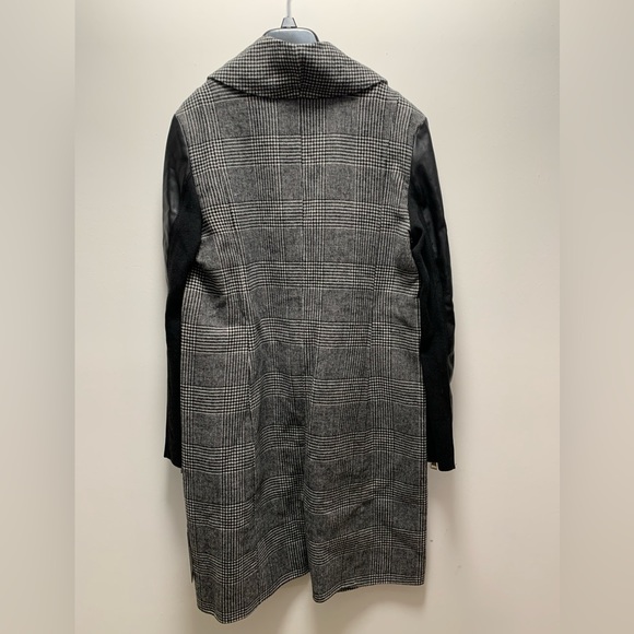 NEW KARL LAGERFELD PLAID WOOL DRAPE COLLAR FAUX LEATHER SLEEVE COAT SIZE:SMALL - Picture 14 of 16